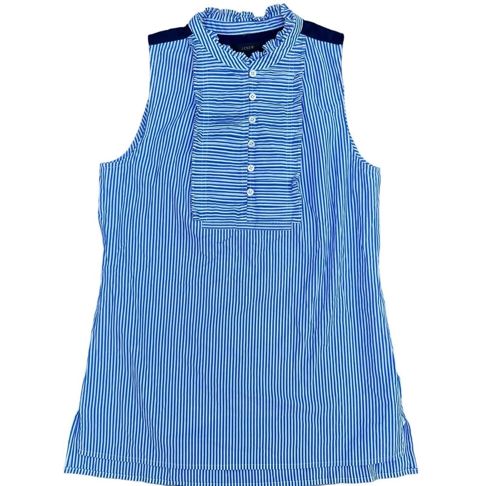 J.Crew Pleated Bib Top Womens 2 Harbor Stripe Sleeveless Ruffle Neck‎ Back Yoke